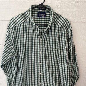 “The Friday Shirt” Green/White Plaid Men’s Shirt Casual Friday Preppy Size XL